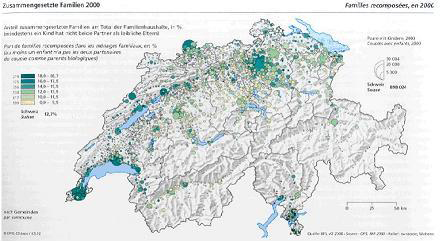 Carte géographique des familles recomposées en Suisse en 2000
