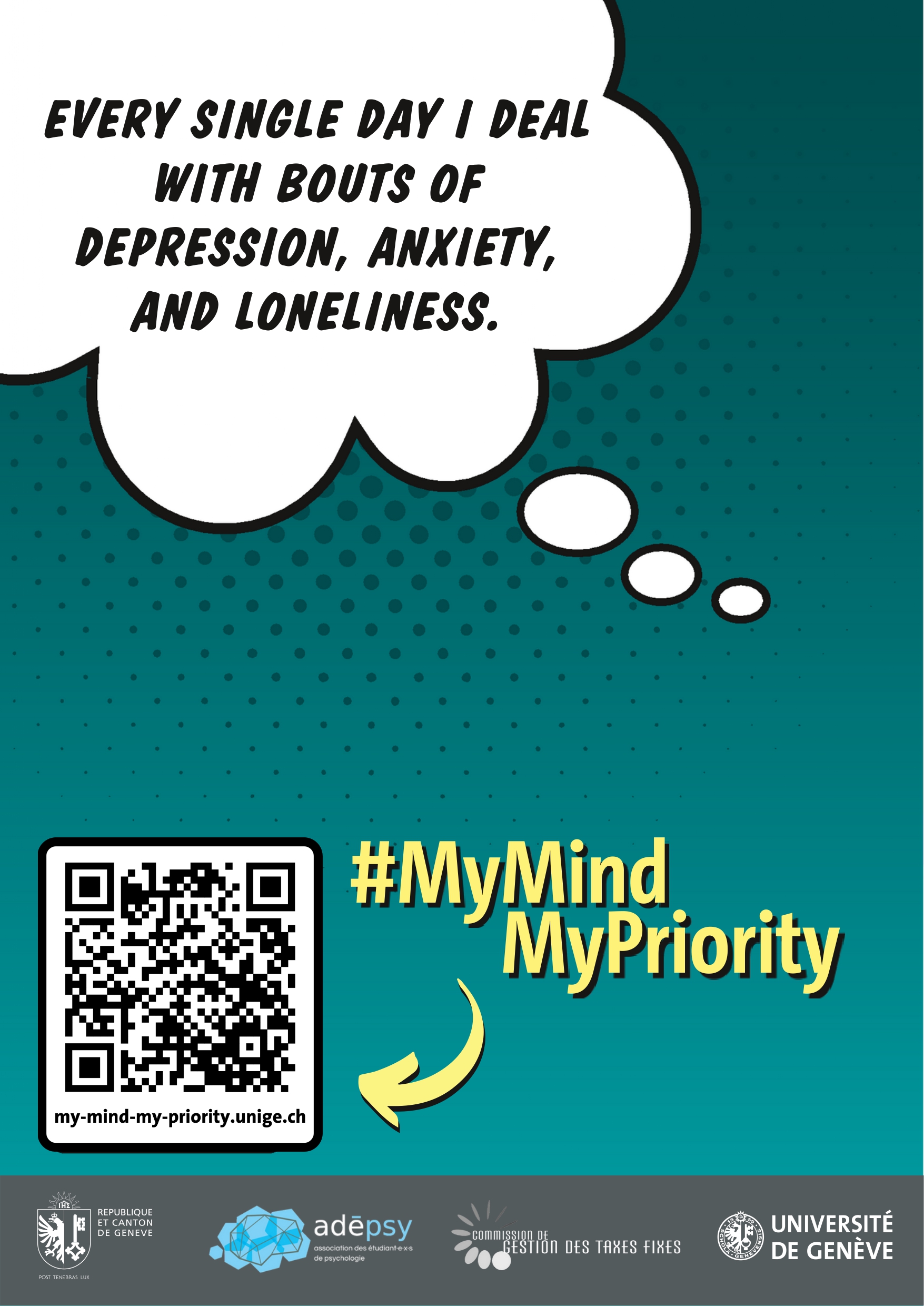 Poster for the hashtag My Mind My Priority campaign where someone thinks 