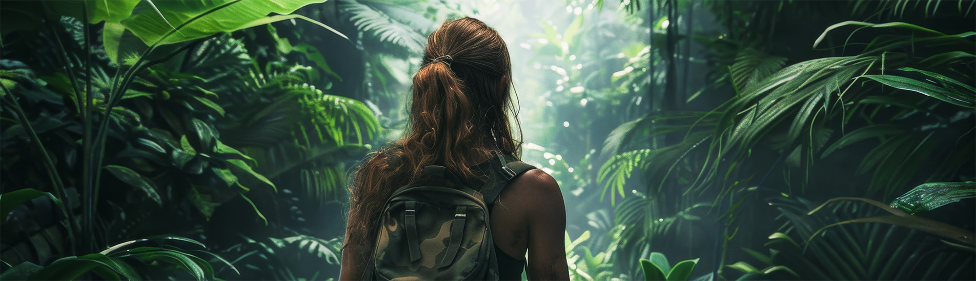 Femme de dos qui est dans la jungle