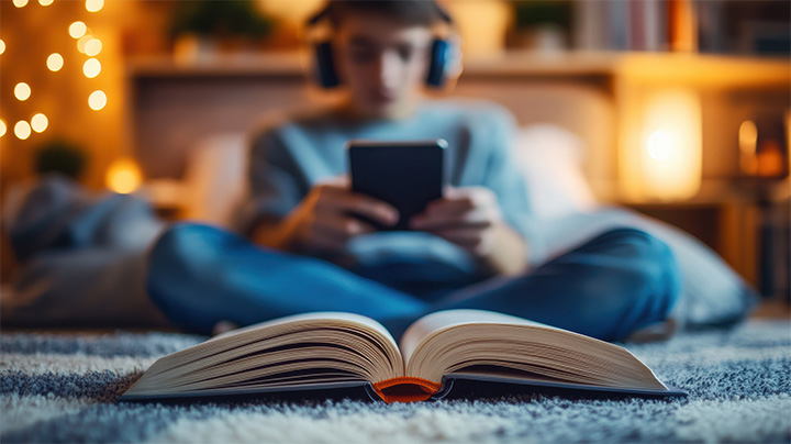 Garçon concentré devant ordinateur portable avec crayon