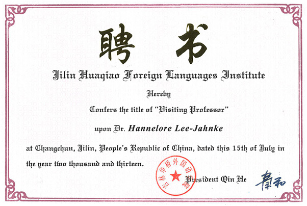 Nomination de Hannelore Lee-Jahnke au titre de professeur invité