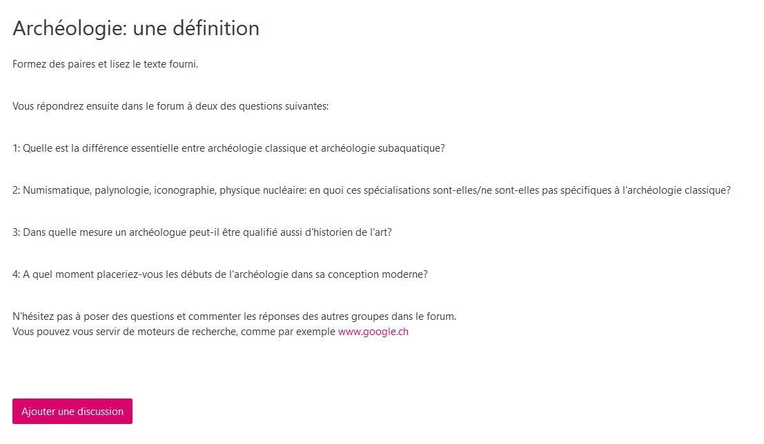 Exemple d'animation d'un forum sur Moodle