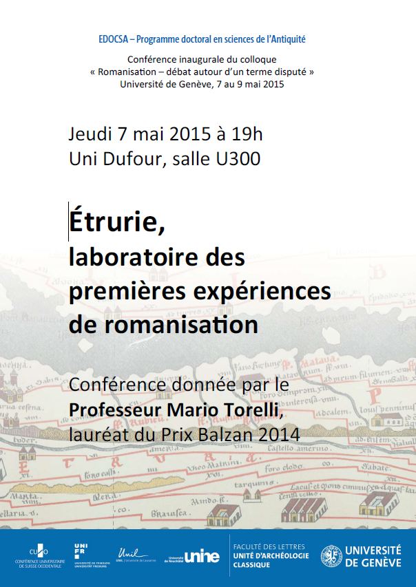 Étrurie, laboratoire des premières expériences de romanisation, conférence du prof. Mario Torelli
