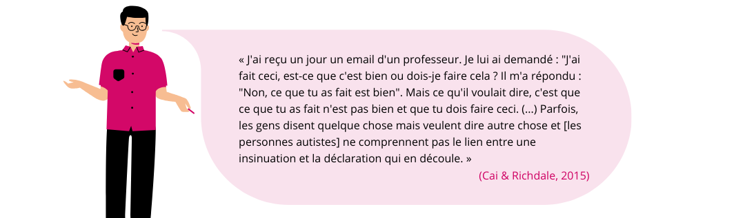 Citation sous forme de bulle : « J'ai reçu un jour un email d'un professeur. Je lui ai demandé : "J'ai fait ceci, est-ce que c'est bien ou dois-je faire cela ? Il m'a répondu : "Non, ce que tu as fait est bien". Mais ce qu'il voulait dire, c'est que ce qu