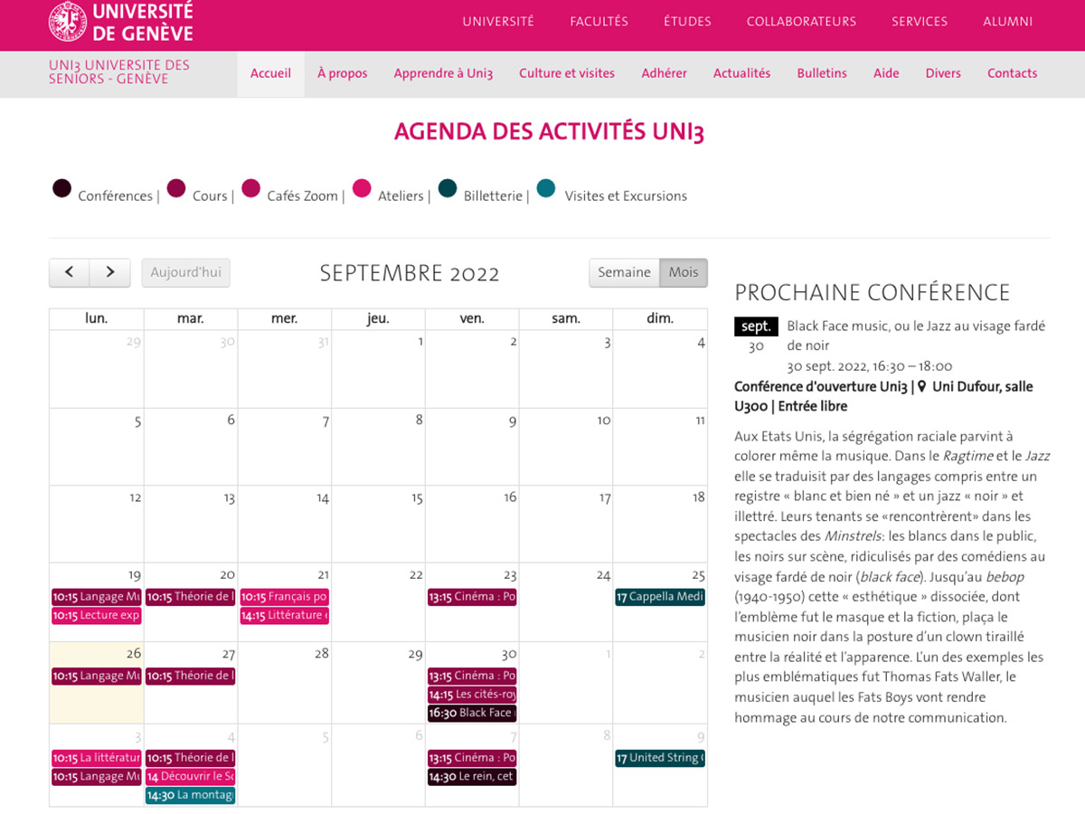 Agenda des activités Uni3